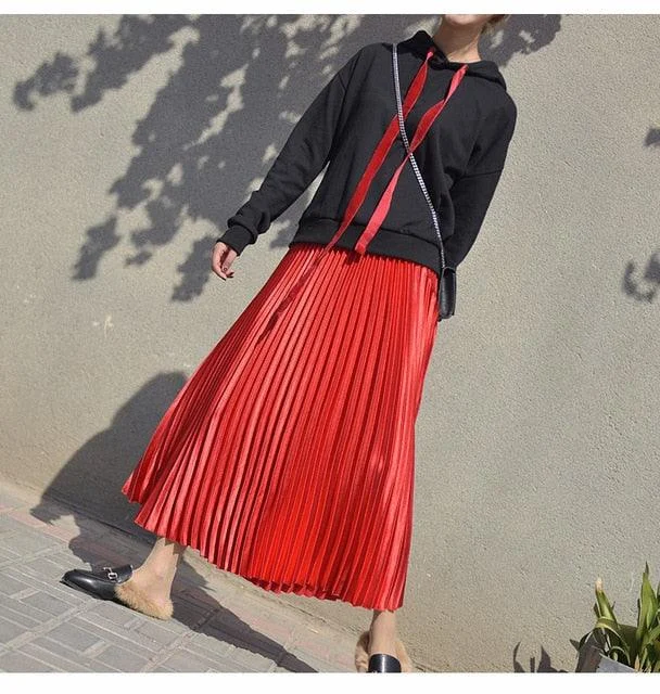 Metallic Pleated Maxi Skirts - 9 Colors - Glova