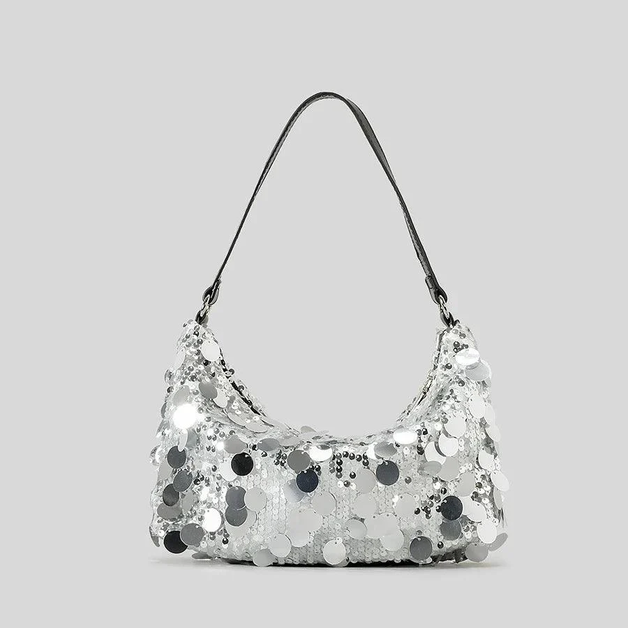 Mettalic Bling Sequins Half Moon Women Armpit Bag - Glova