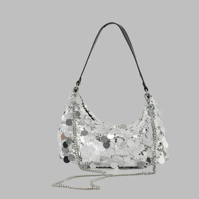 Mettalic Bling Sequins Half Moon Women Armpit Bag - Glova