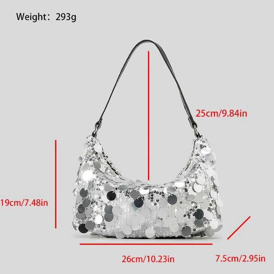 Mettalic Bling Sequins Half Moon Women Armpit Bag - Glova