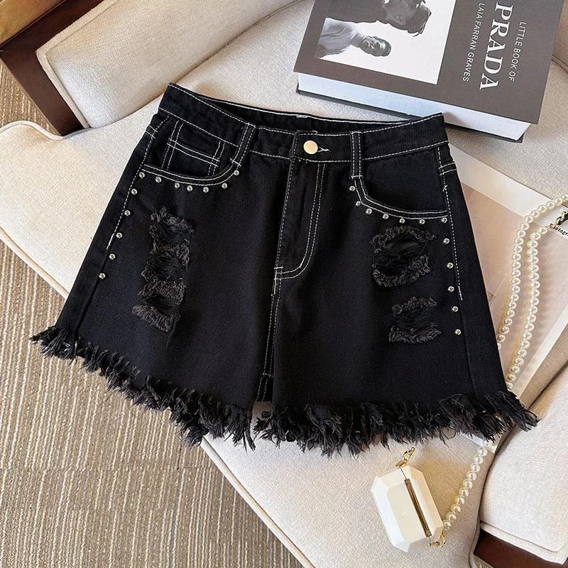 Midnight Rebel Distressed Denim Shorts - Glova