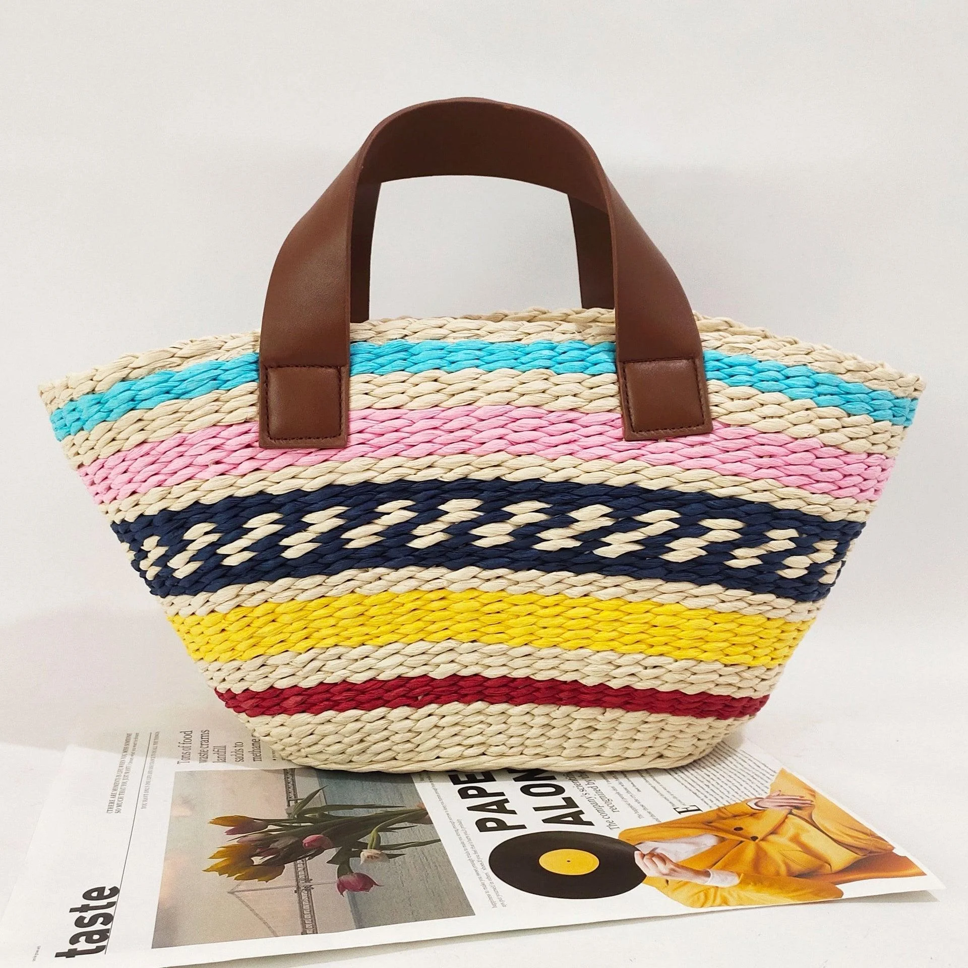 Miho Striped Bohemian Straw Baskets - Glova