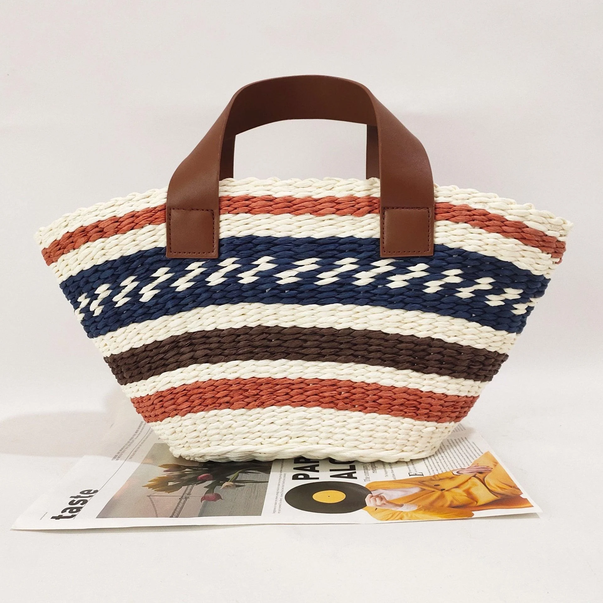 Miho Striped Bohemian Straw Baskets - Glova