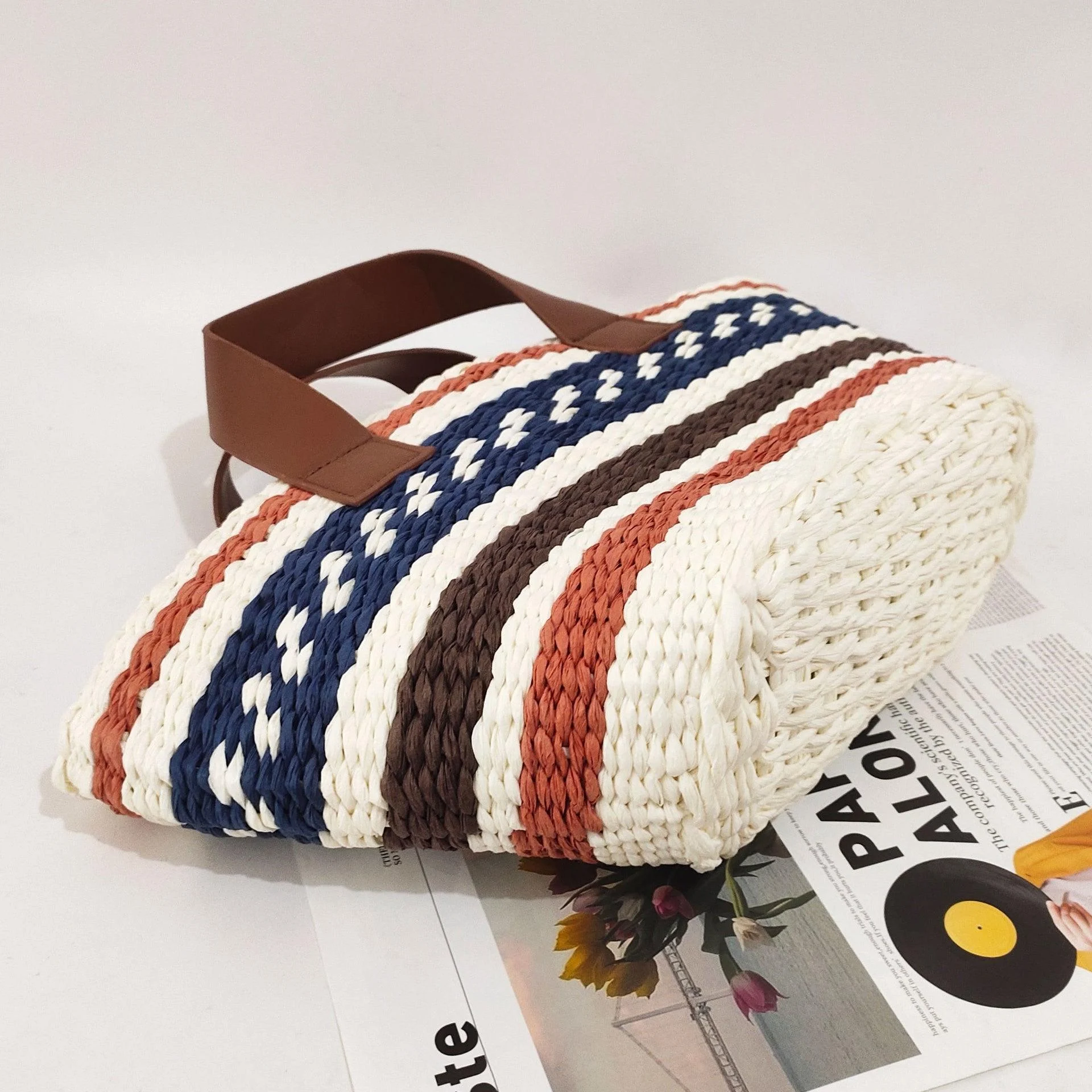 Miho Striped Bohemian Straw Baskets - Glova