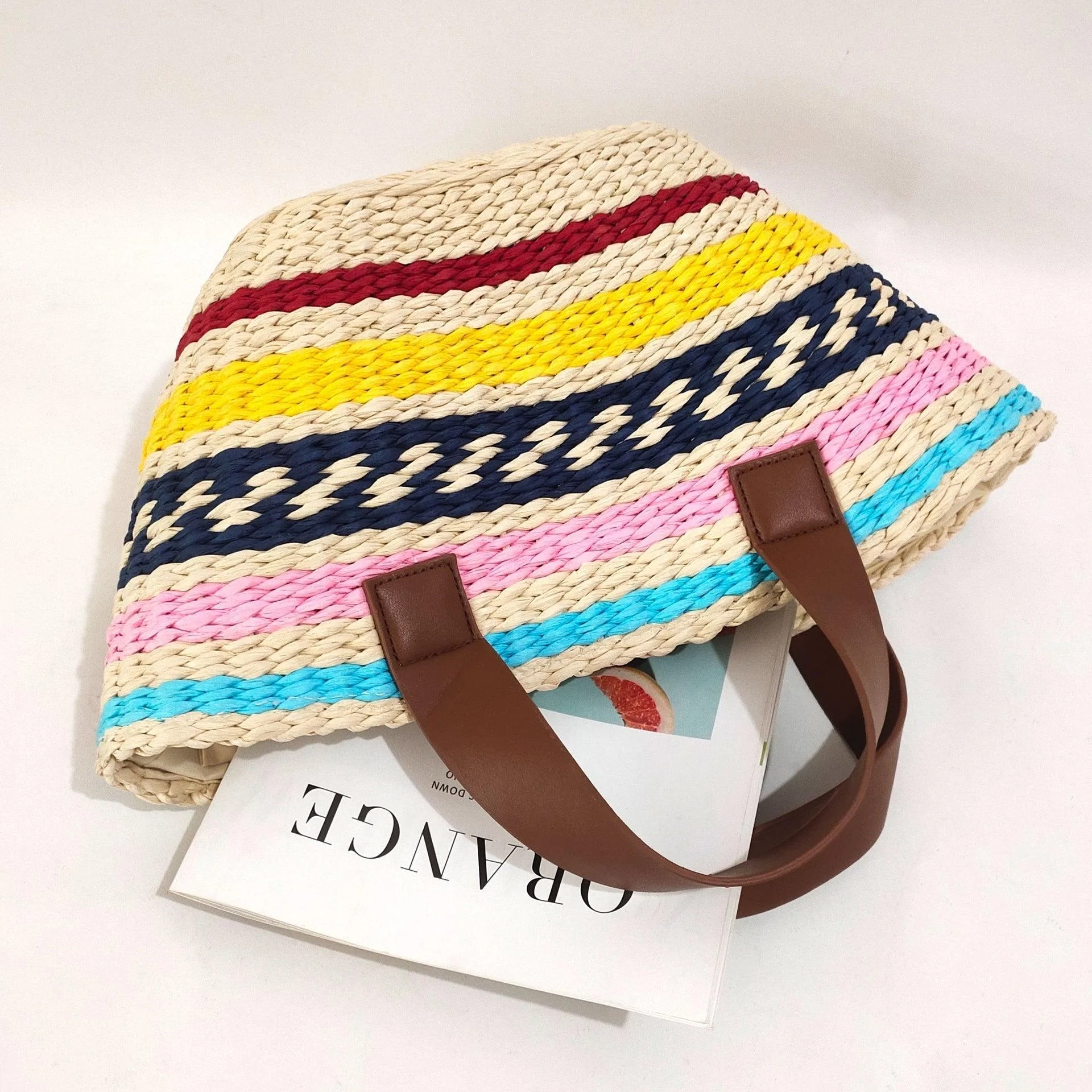 Miho Striped Bohemian Straw Baskets - Glova