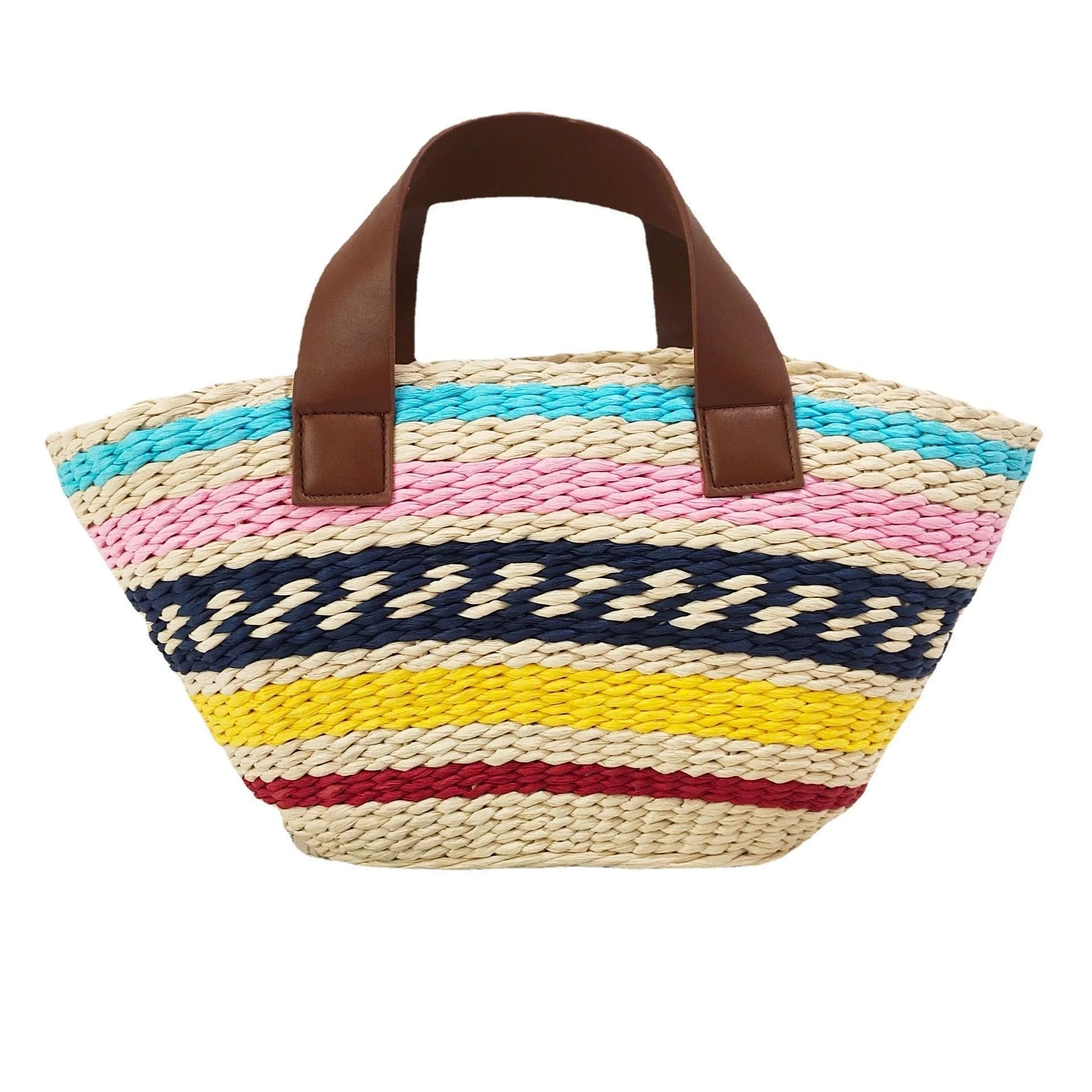 Miho Striped Bohemian Straw Baskets - Glova