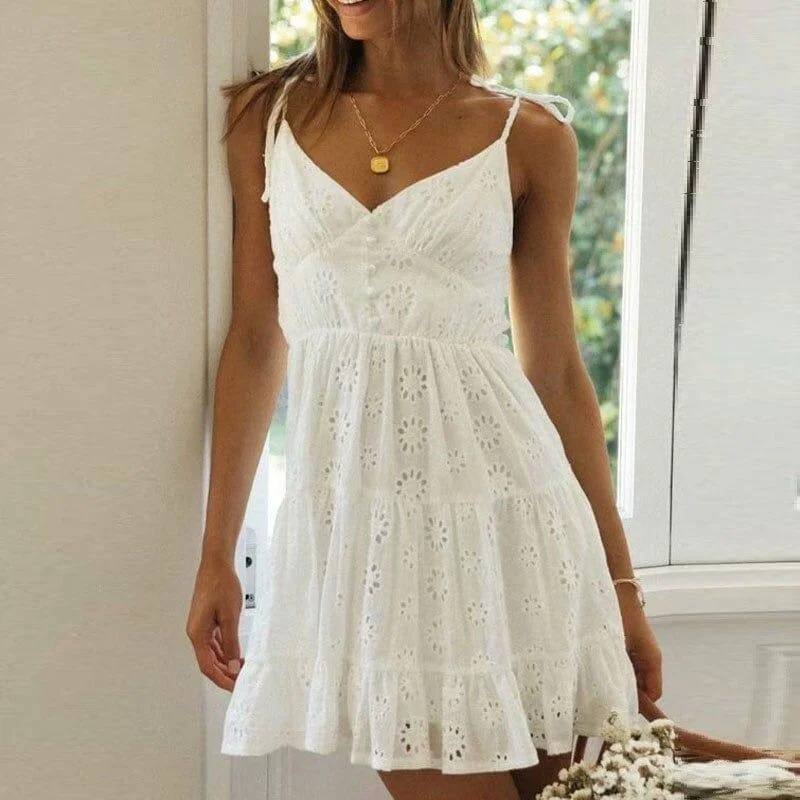 Millie White Boho Mini Dress - Glova