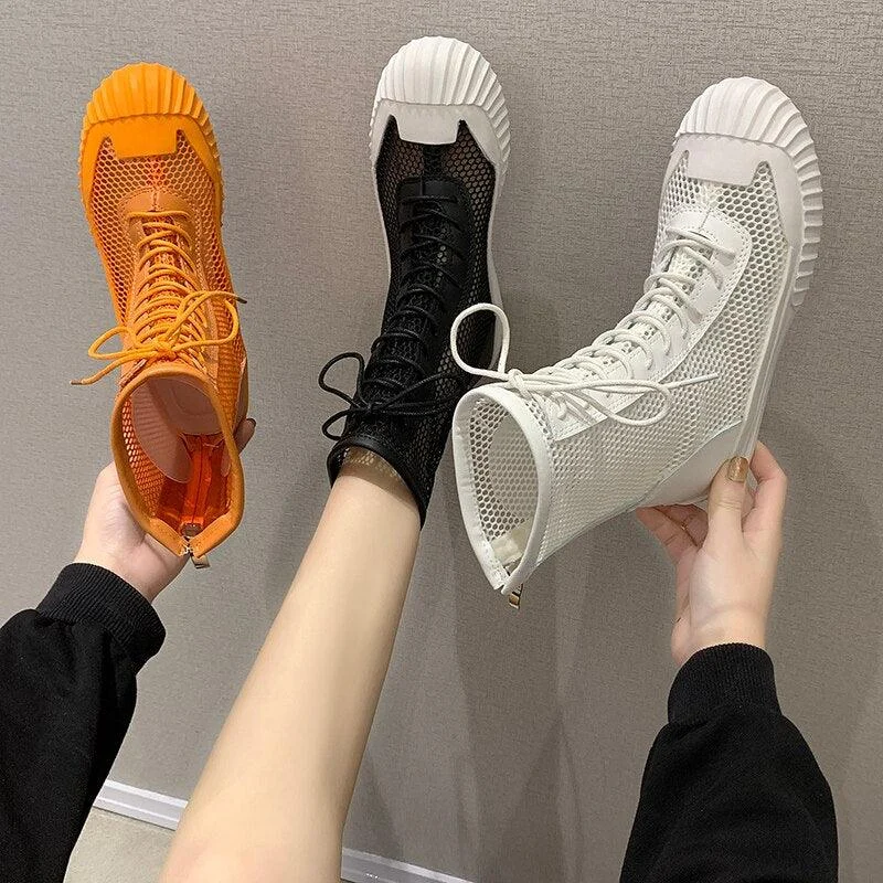 Mina Mesh Lace Up Sneaker Boots - 3 Colors - Glova