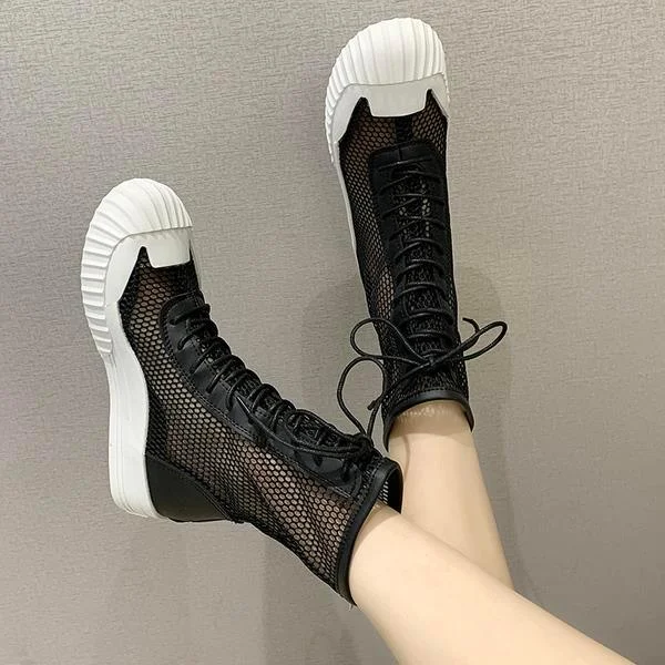 Mina Mesh Lace Up Sneaker Boots - 3 Colors - Glova