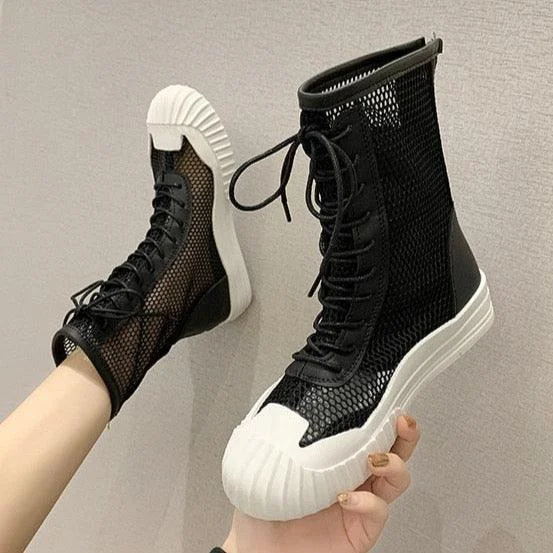 Mina Mesh Lace Up Sneaker Boots - 3 Colors - Glova