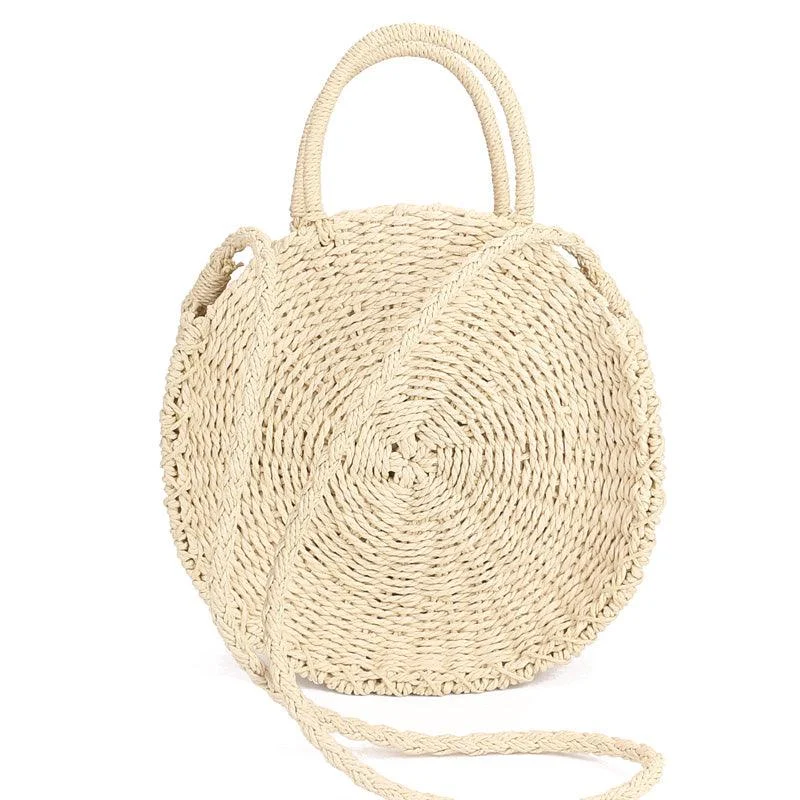 Mini Circle Straw Moroccan Market Tote w/ or w/o Tassels - 2 Colors - Glova