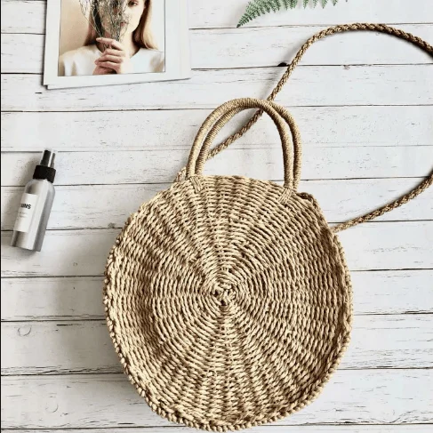 Mini Circle Straw Moroccan Market Tote w/ or w/o Tassels - 2 Colors - Glova