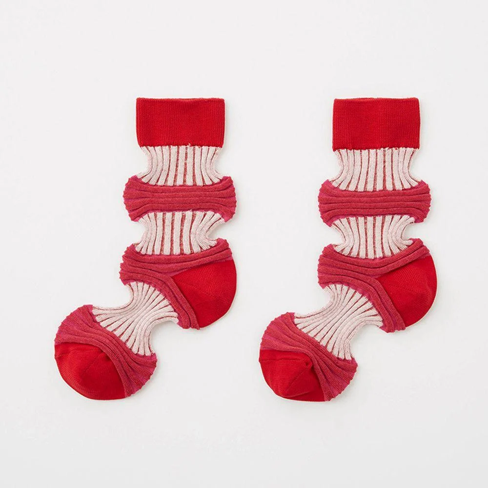 Minimalist Color Contrast Pleated Socks - Glova