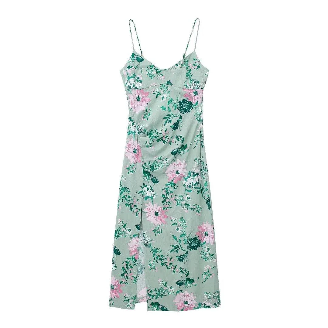 Mint Blossom Floral Slip Midi Dress - Glova