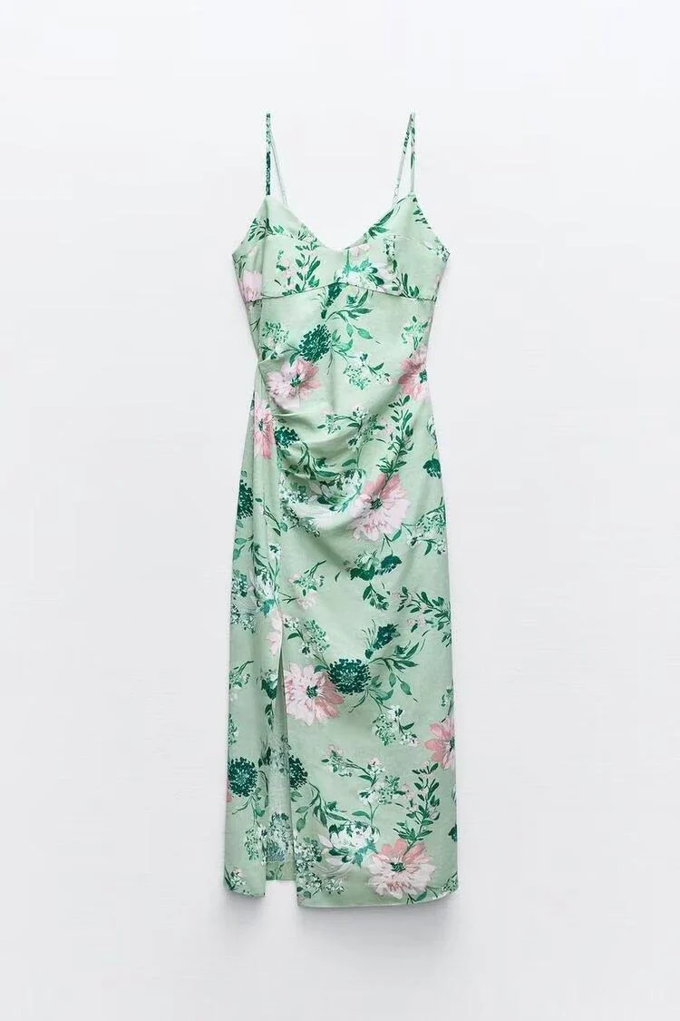 Mint Blossom Floral Slip Midi Dress - Glova