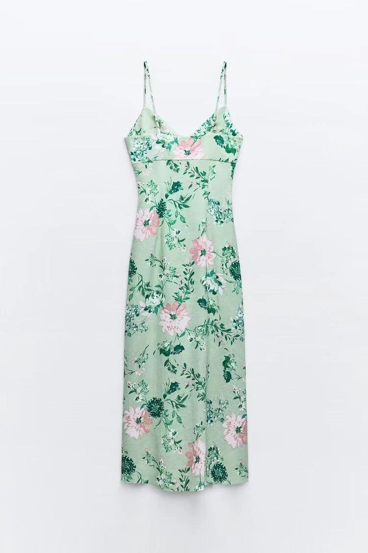 Mint Blossom Floral Slip Midi Dress - Glova