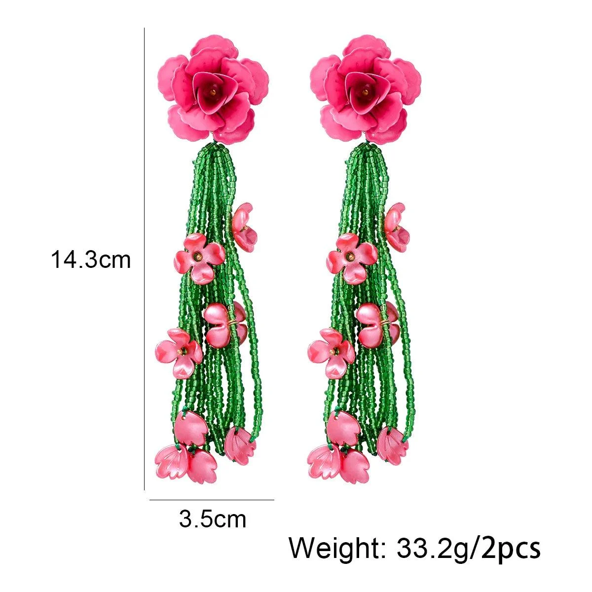 Mirabel Long Flower Beaded Tassel Earrings - Glova