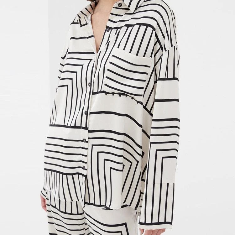 Miranda Geometry Stripe Prints Tunic Top / Pants Set - Glova