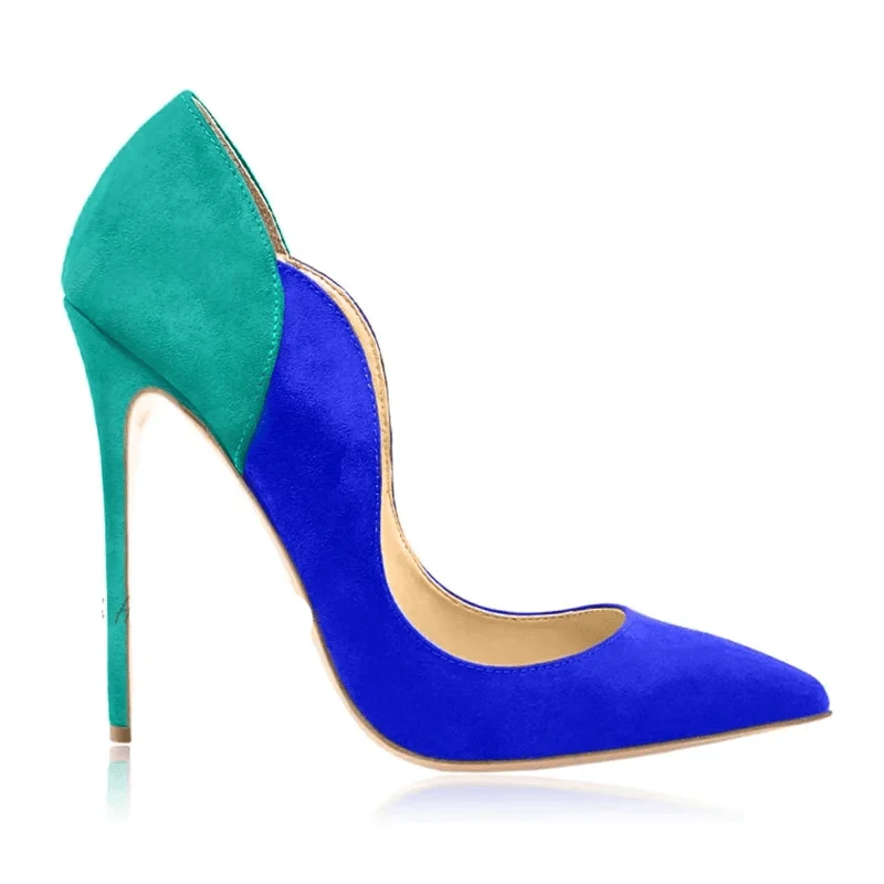 Mixed Colors Suede Leather Pump Pointed Toe High Heels Shoes - Glova