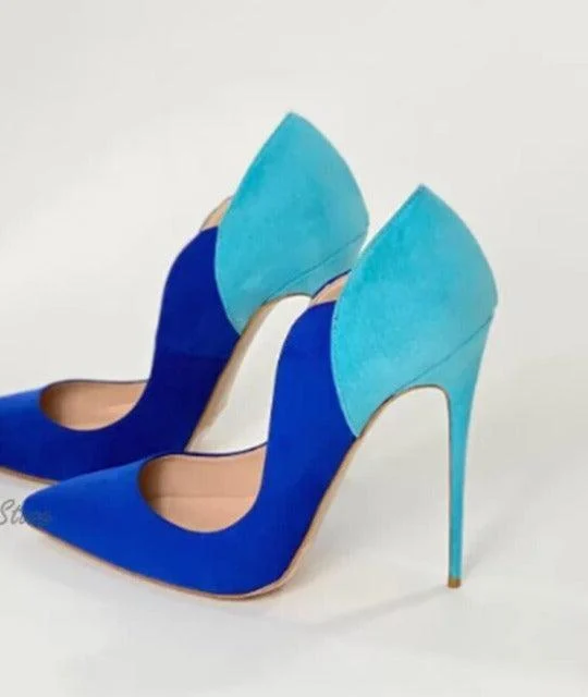 Mixed Colors Suede Leather Pump Pointed Toe High Heels Shoes - Glova