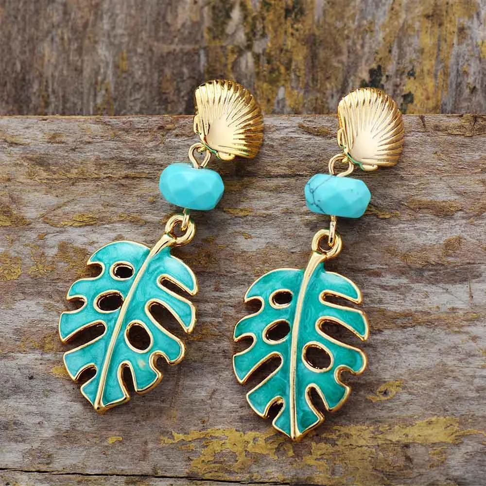 Monstera Leaf Dangle Earrings - Glova