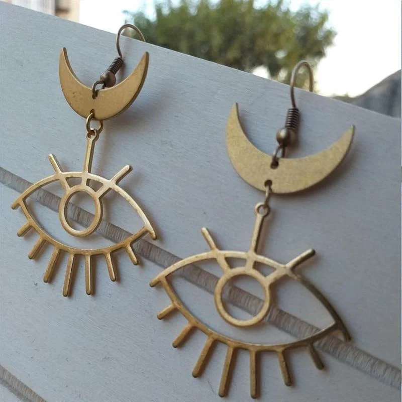 Moon & Evil Eye Drop Earrings - Glova