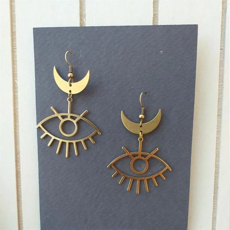 Moon & Evil Eye Drop Earrings - Glova