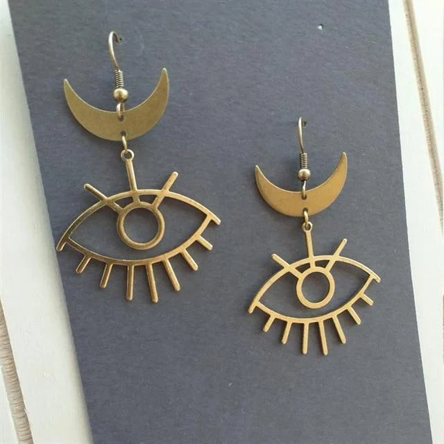 Moon & Evil Eye Drop Earrings - Glova