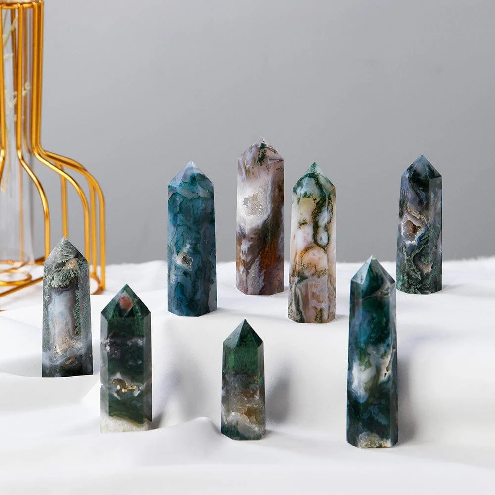 Moss Agate Point Tower Crystal - Glova