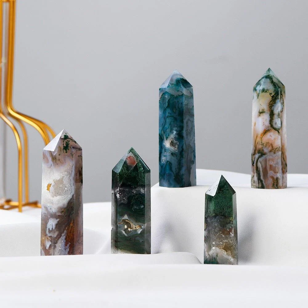 Moss Agate Point Tower Crystal - Glova