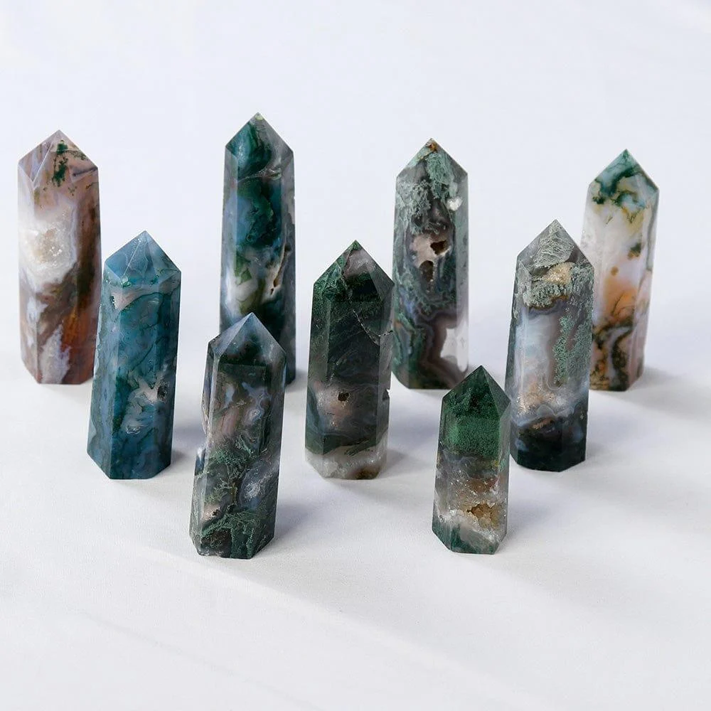 Moss Agate Point Tower Crystal - Glova