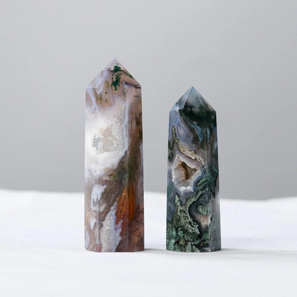 Moss Agate Point Tower Crystal - Glova