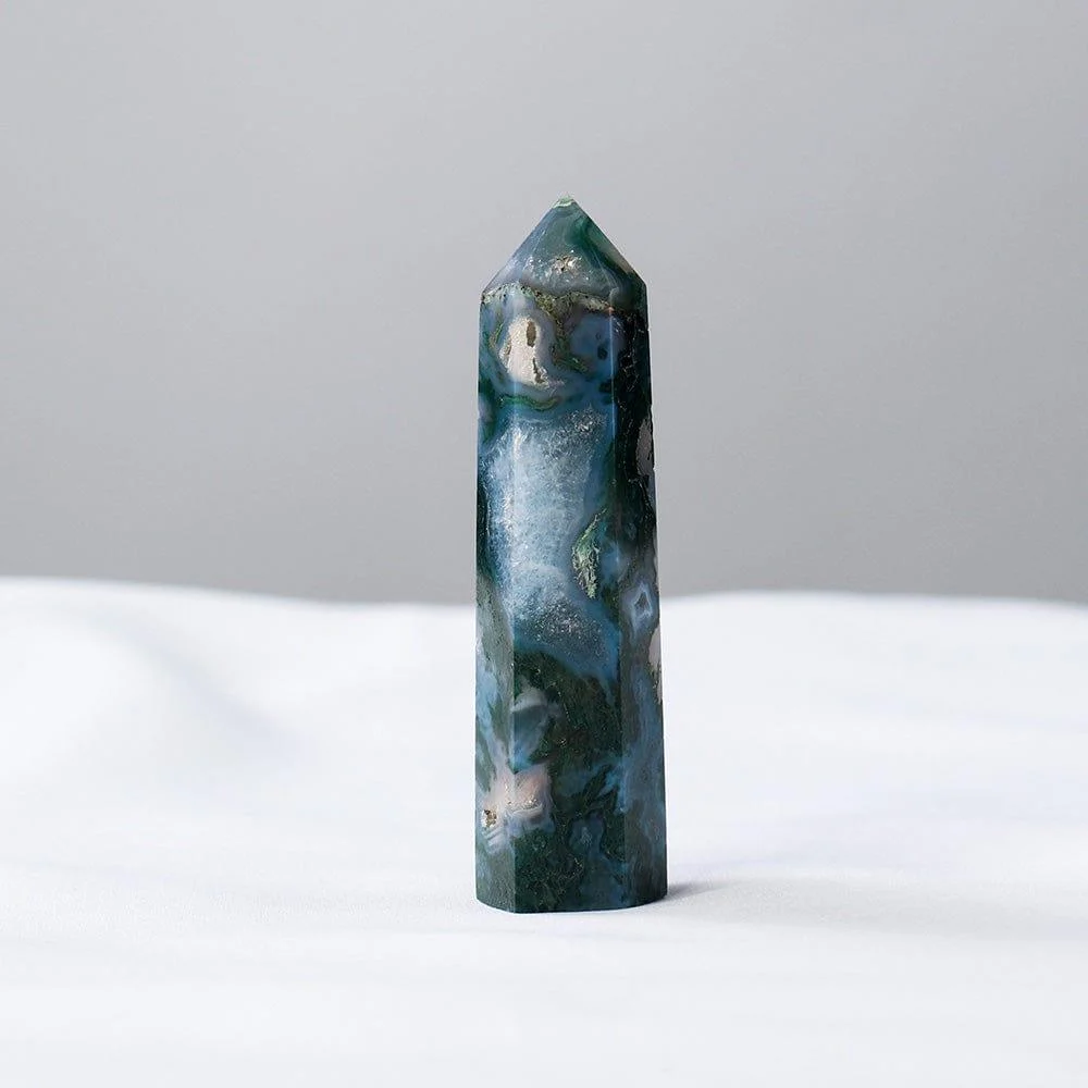 Moss Agate Point Tower Crystal - Glova