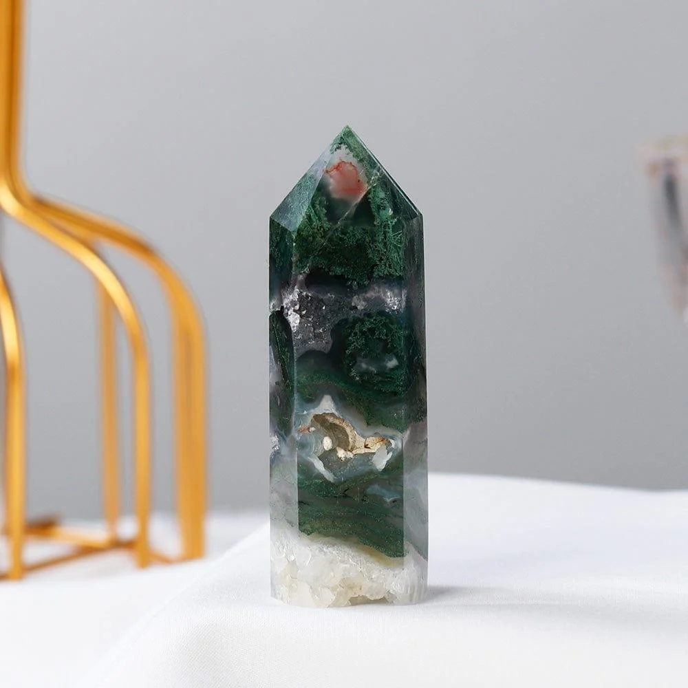 Moss Agate Point Tower Crystal - Glova