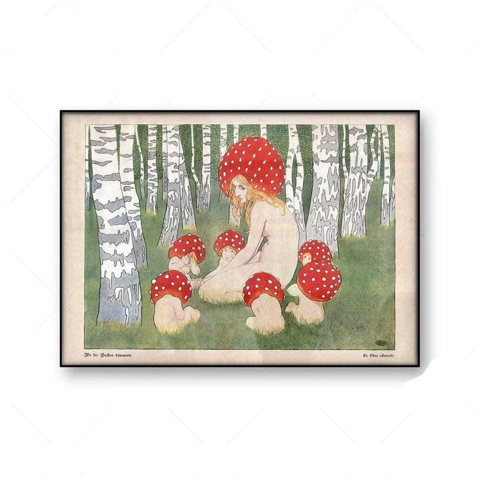 Mother Mushroom and her Kids Poster - Glova