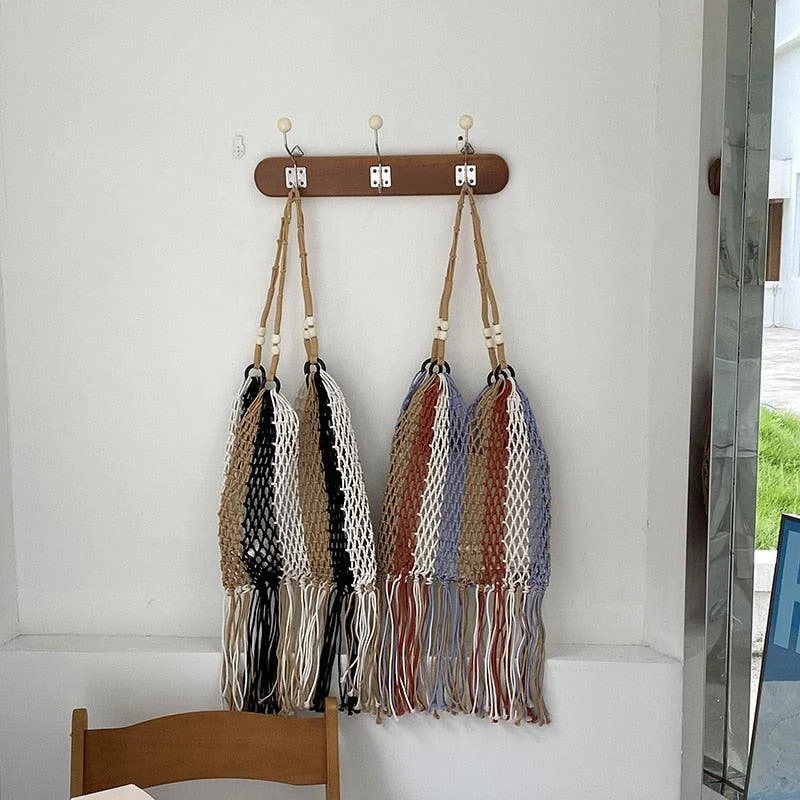 Multi-Color Striped Tassel Boho Net Bags - 2 Colors - Glova