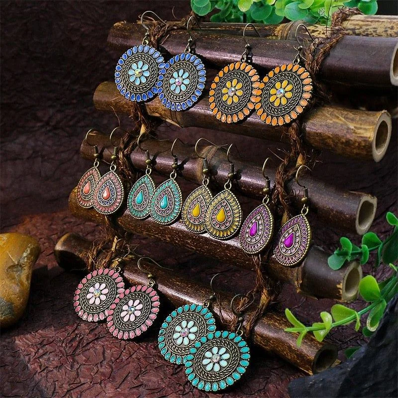 Multicolor Vintage Boho Tear Drop Earrings - Glova