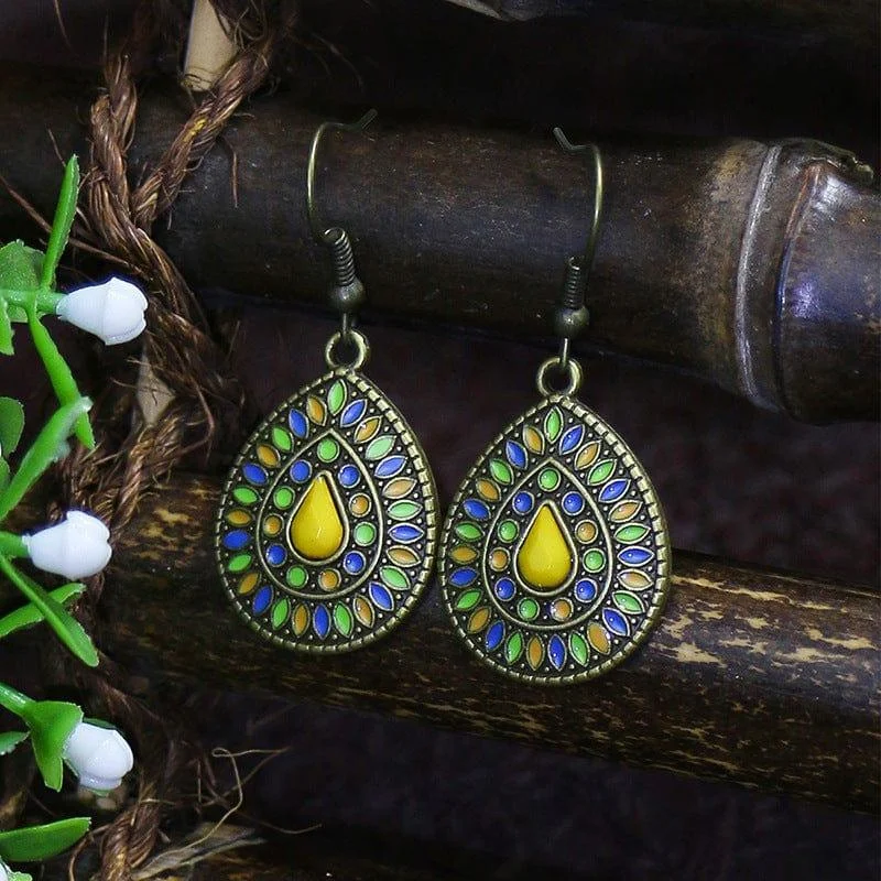 Multicolor Vintage Boho Tear Drop Earrings - Glova