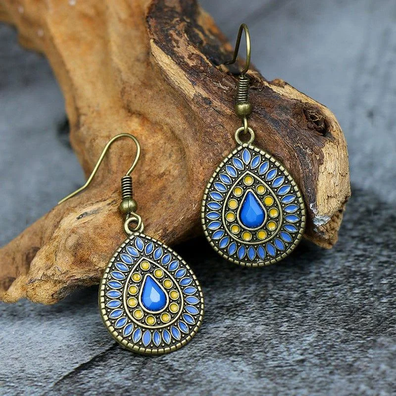 Multicolor Vintage Boho Tear Drop Earrings - Glova