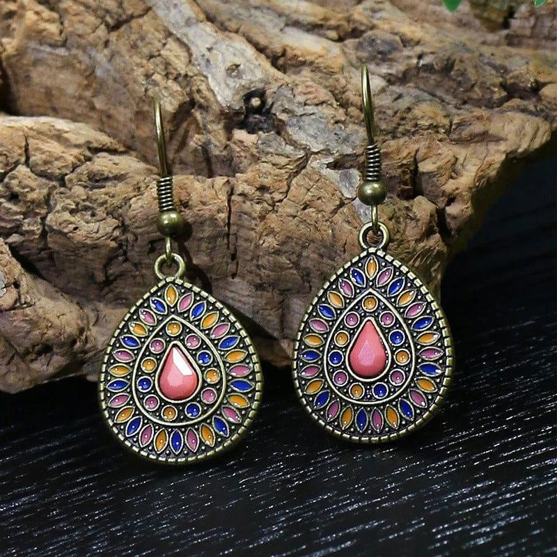 Multicolor Vintage Boho Tear Drop Earrings - Glova