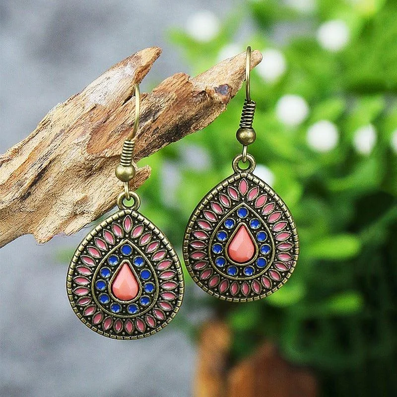 Multicolor Vintage Boho Tear Drop Earrings - Glova