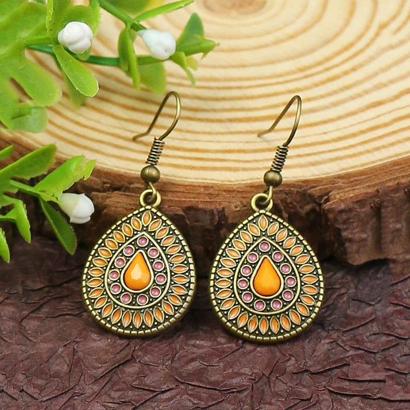 Multicolor Vintage Boho Tear Drop Earrings - Glova