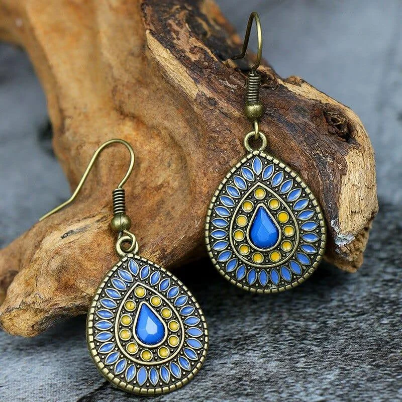 Multicolor Vintage Boho Tear Drop Earrings - Glova