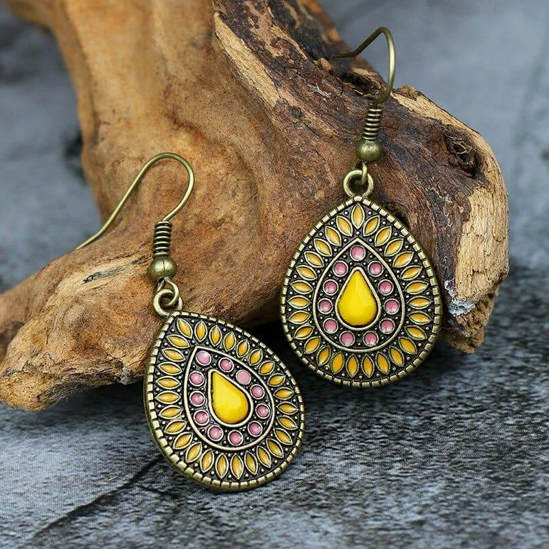 Multicolor Vintage Boho Tear Drop Earrings - Glova