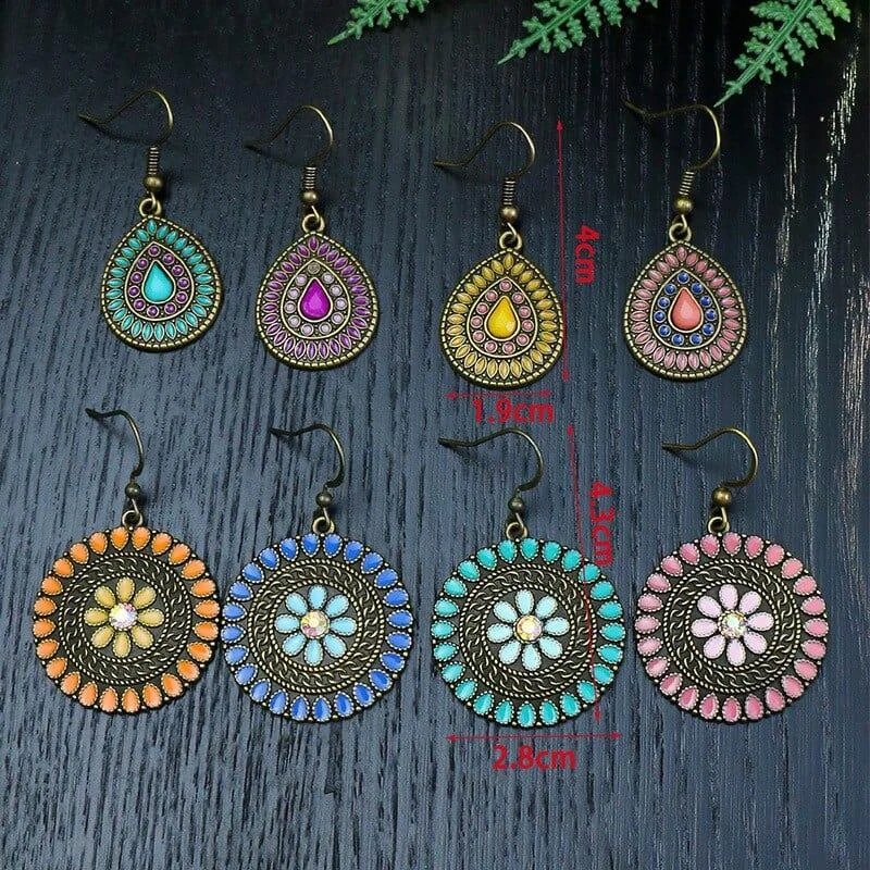Multicolor Vintage Boho Tear Drop Earrings - Glova