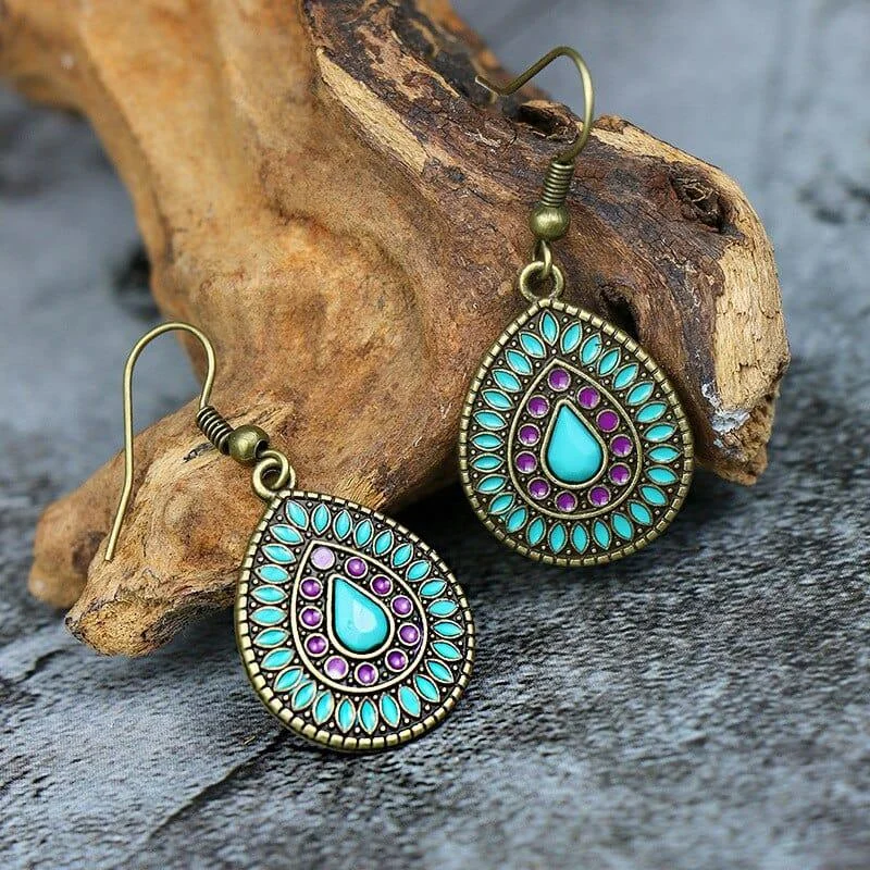 Multicolor Vintage Boho Tear Drop Earrings - Glova