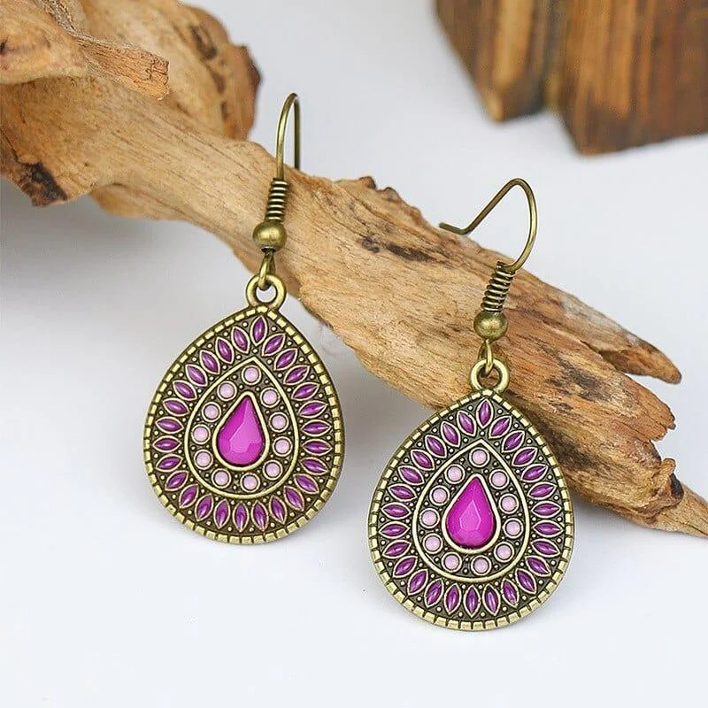 Multicolor Vintage Boho Tear Drop Earrings - Glova