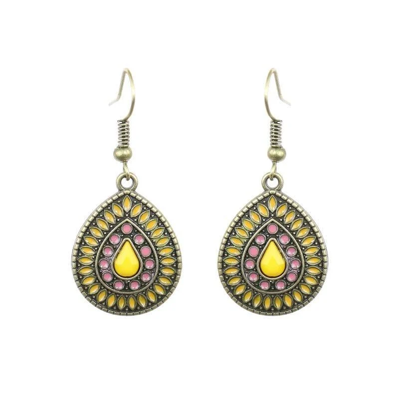 Multicolor Vintage Boho Tear Drop Earrings - Glova