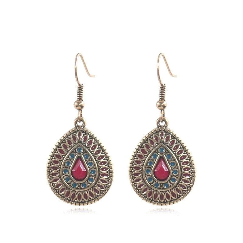 Multicolor Vintage Boho Tear Drop Earrings - Glova