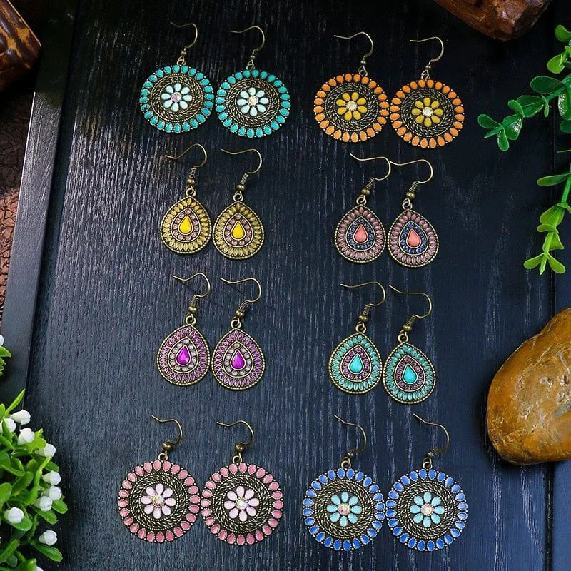 Multicolor Vintage Boho Tear Drop Earrings - Glova